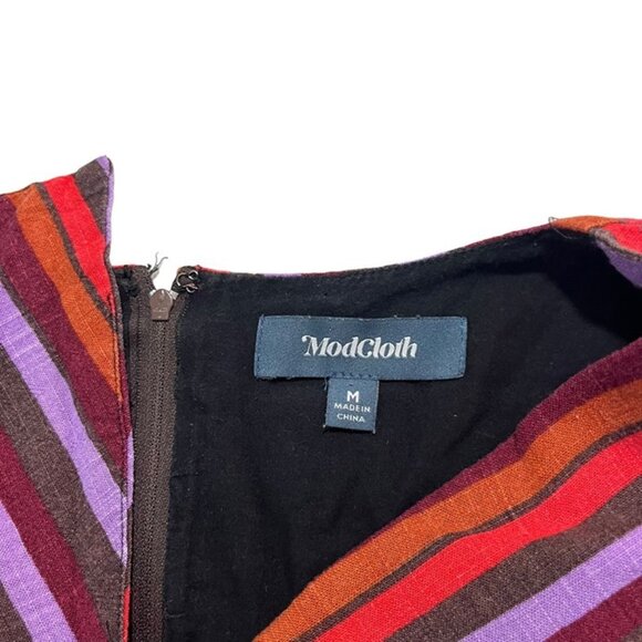 Modcloth dress women's M red purple v neck linen blend sleeveless Retro - Picture 3 of 10